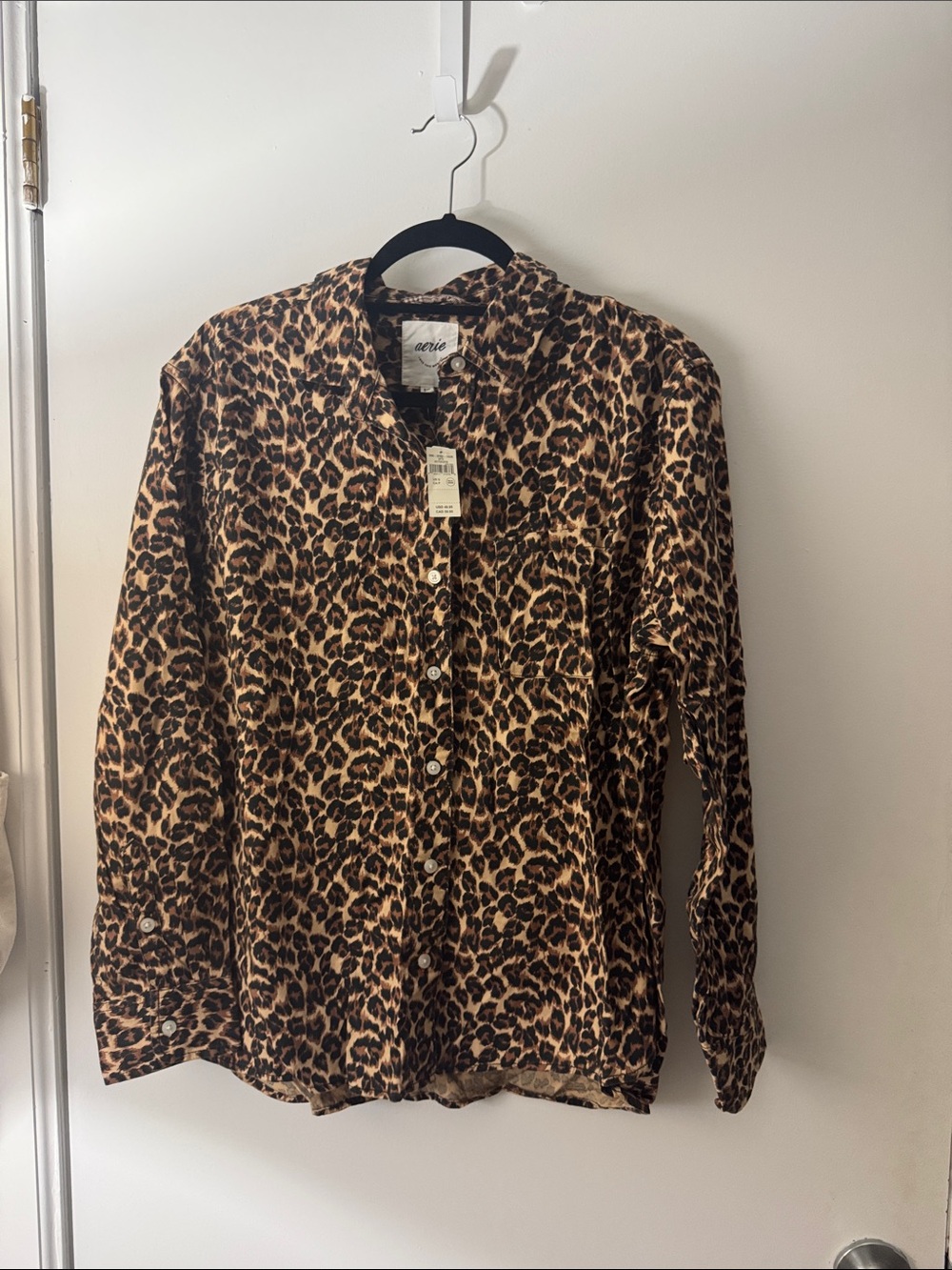aerie Leopard Print Button-Down Shirt in Brown and Black